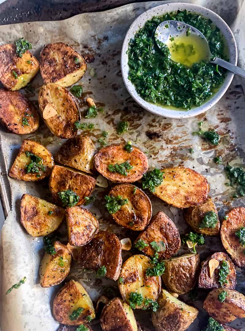 Crispy Roasted Potatoes with Herb Dressing