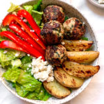 Greek pork meatball bowls with lemon roasted potatoes