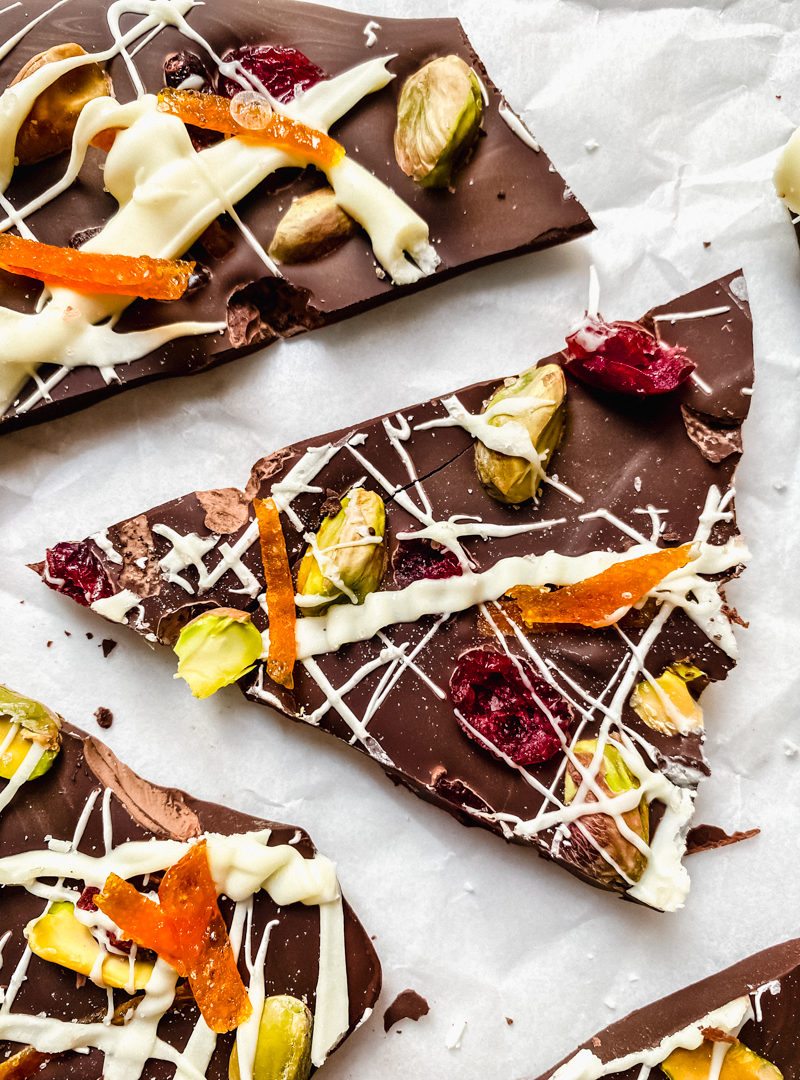 piece of chocolate bark on parchment paper