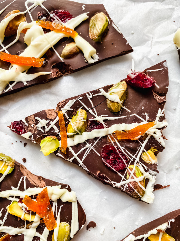 piece of chocolate bark on parchment paper