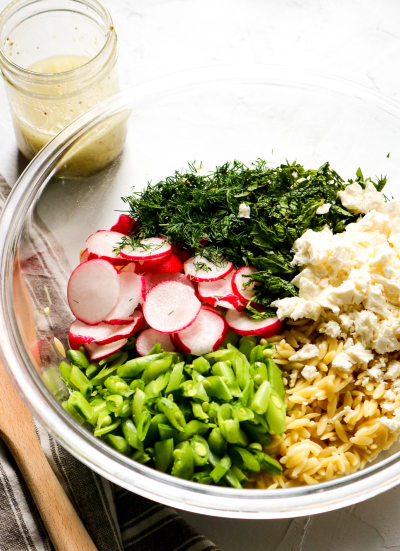 Orzo Pasta Salad with Snap Peas and Radishes