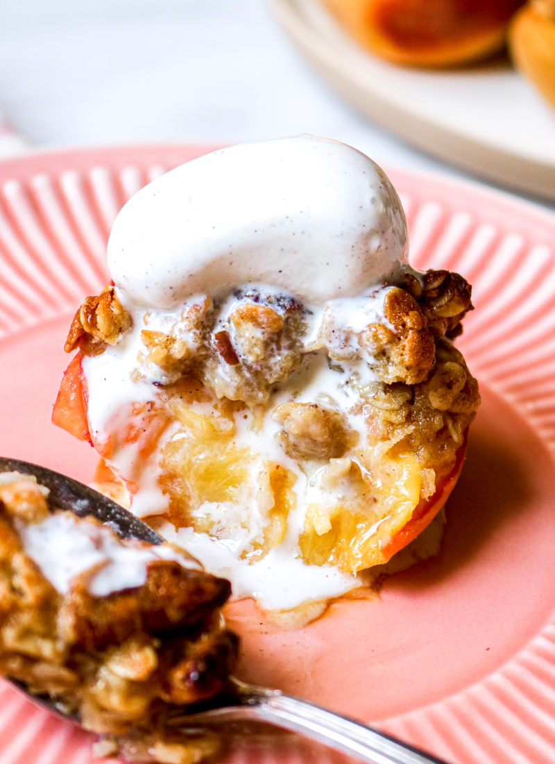 Baked Peaches With Pecan Crumble Topping