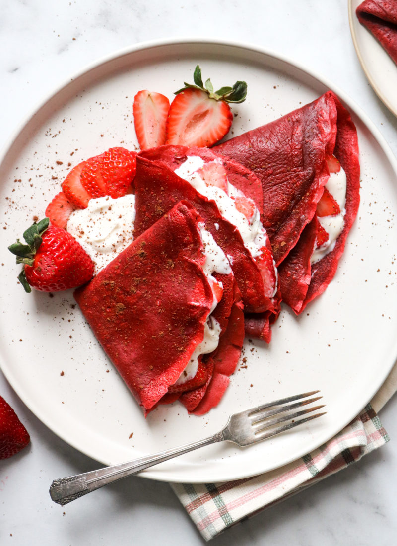 Red Velvet Crêpes with Cream Cheese Yogurt Filling